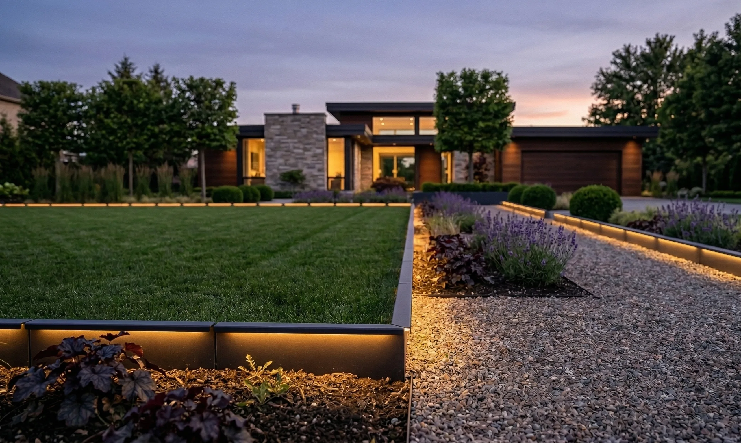 The Ridgeline installed along a front walkway at dusk